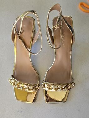 BCBGeneration Gold Strappy Heels Sandals 8.5